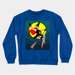 Flying Witch On A Broomstick With A Hat Crewneck Sweatshirt